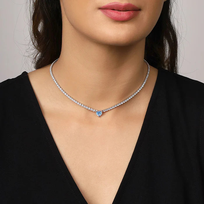 Silver Blue Heart Choker Necklace – Bold Elegance in Pure 925 Silver