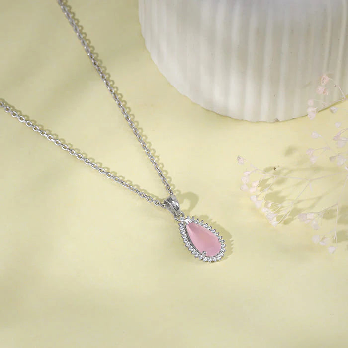 Silver Blush Aura Drop Pendant with Link Chain – Made with Pure 925 Silver