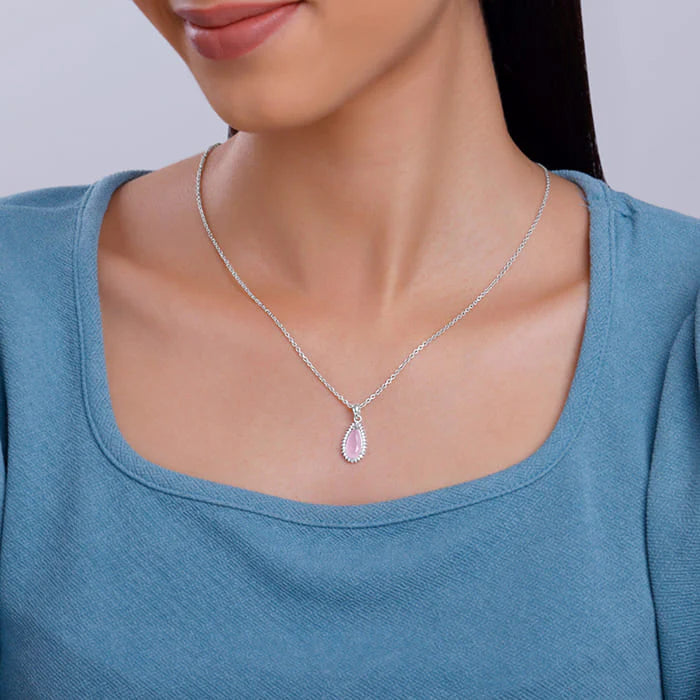 Silver Blush Aura Drop Pendant with Link Chain – Made with Pure 925 Silver