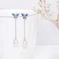 Silver Butterfly Pearl Dangle Earrings – Graceful Beauty in Pure 925 Silver