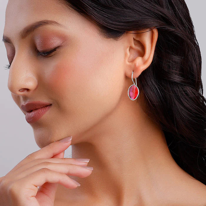 Silver Cherry Pink Crystal Earrings – Made With Pure 925 Silver