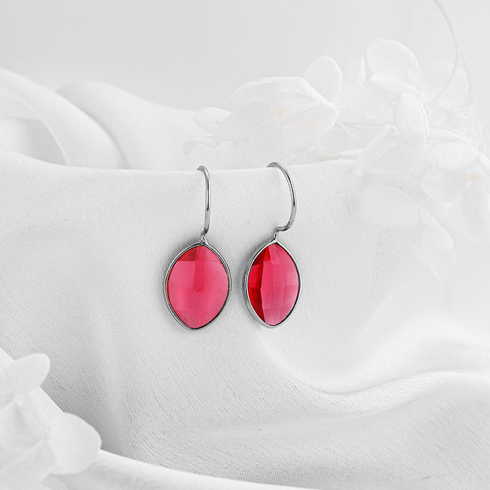 Silver Cherry Pink Crystal Earrings – Made With Pure 925 Silver