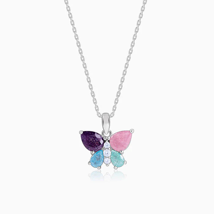 Silver Colourful Butterfly Pendant With Link Chain – A Symbol of Freedom and Grace in Pure 925 Silver