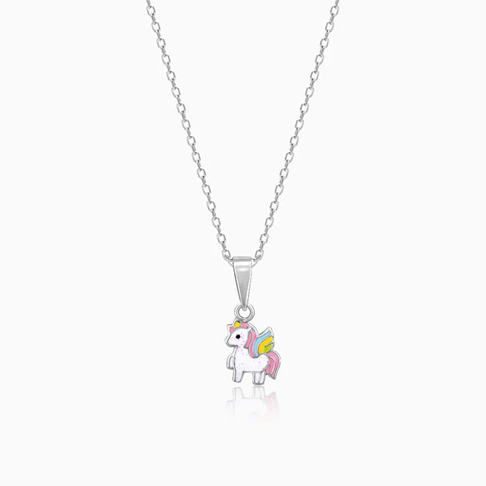 Silver Colourful Unicorn Kids Pendant with Link Chain (7–10 yrs)