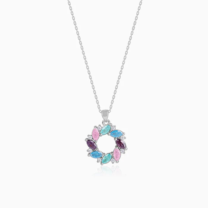Silver Colourful Wreath Pendant With Link Chain – A Celebration of Joy in Pure 925 Silver
