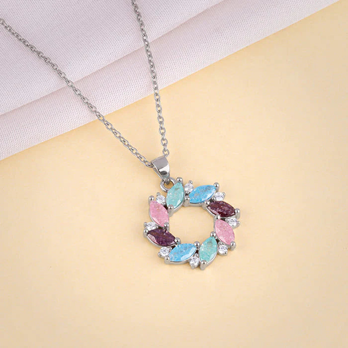 Silver Colourful Wreath Pendant With Link Chain – A Celebration of Joy in Pure 925 Silver