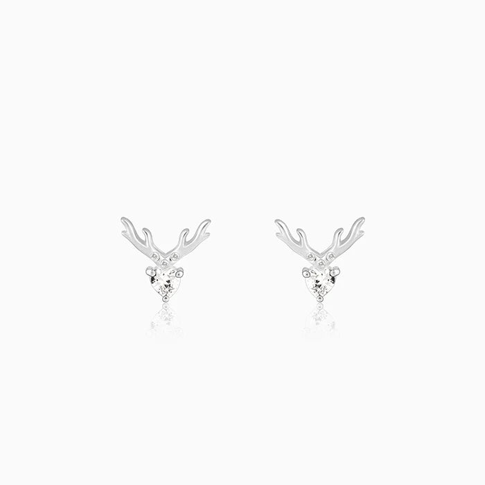 Silver Deer Heart Stud Earrings – Whispers of Nature in Pure 925 Silver