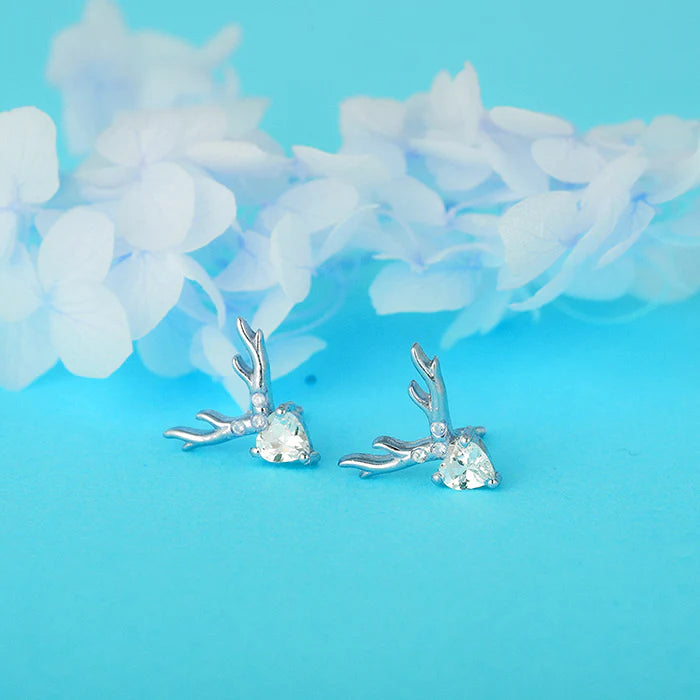 Silver Deer Heart Stud Earrings – Whispers of Nature in Pure 925 Silver