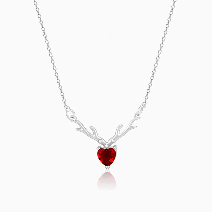 Silver Deer Heart in Red Necklace – Made with Pure 925 Silver