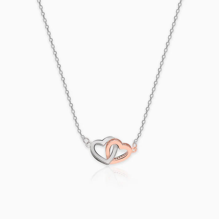 Silver Dual Tone Interlocked Heart Necklace – Love, Forever Entwined in 925 Silver