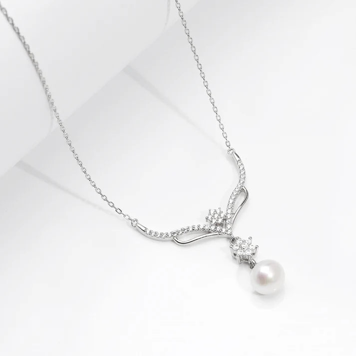 Silver Floral Studded Pearl Necklace – Made with Pure 925 Silver