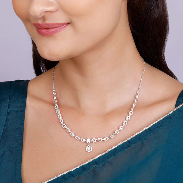 Silver Glittering Hexagon Necklace – Made with Pure 925 Silver