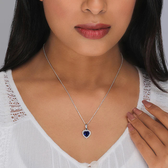 Silver Heart of the Ocean Pendant with Link Chain – Made with Pure 925 Silver