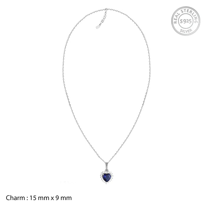Silver Heart of the Ocean Pendant with Link Chain – Made with Pure 925 Silver