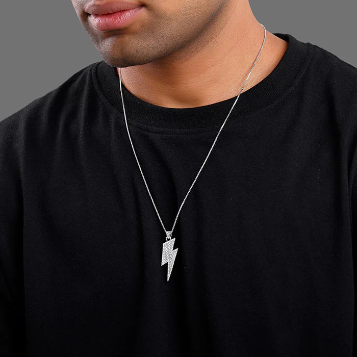 Silver Lightning Pendant With Box Chain For Him – Made with Pure 925 Silver