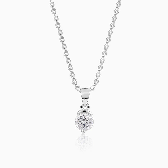 Silver Mini Solitaire Pendant with Link Chain – Made with Pure 925 Silver