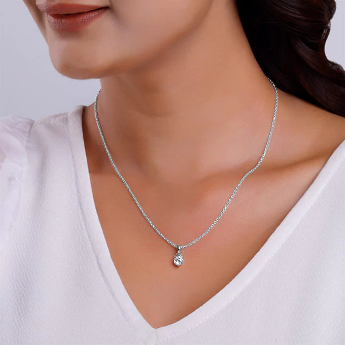 Silver Mini Solitaire Pendant with Link Chain – Made with Pure 925 Silver