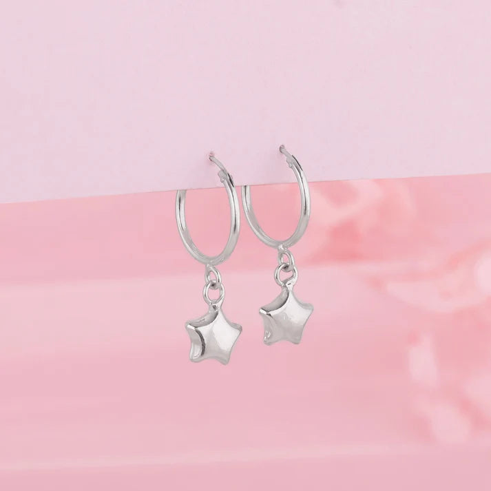 Silver Mini Star Hoop Earrings – A Celestial Touch of Elegance