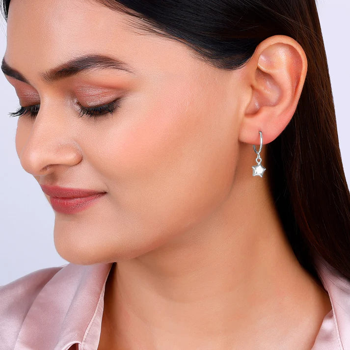 Silver Mini Star Hoop Earrings – A Celestial Touch of Elegance