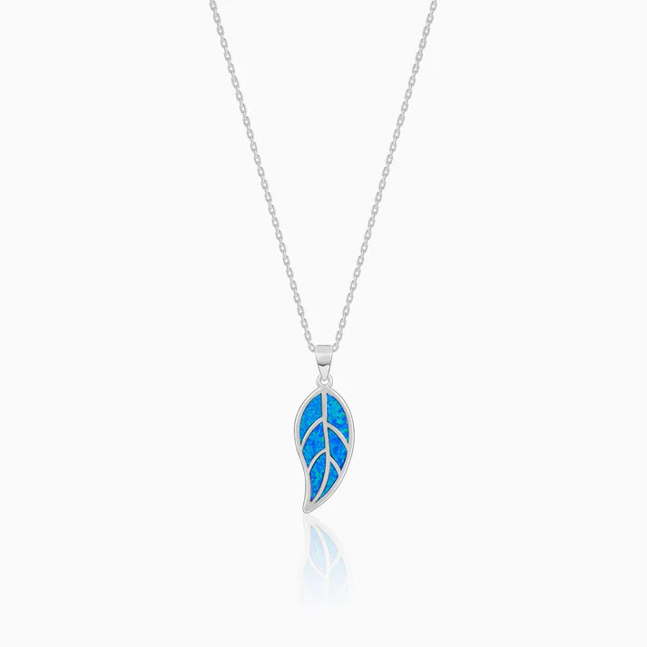 Silver Mystic Blue Leaf Pendant with Link Chain – Made with Pure 925 Silver