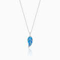 Silver Mystic Blue Leaf Pendant with Link Chain – Made with Pure 925 Silver