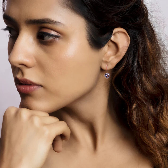 Silver Ornate Purple Heart Earrings – Romance in Pure 925 Silver