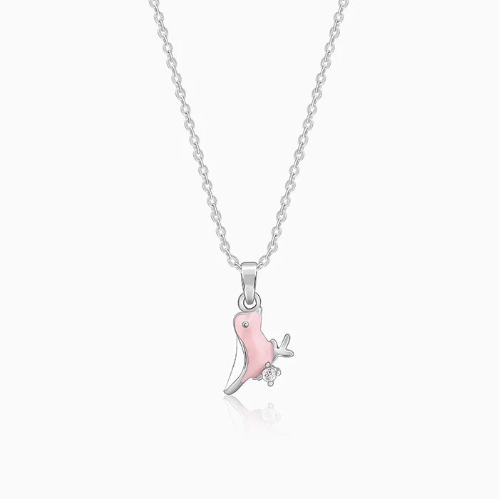 Silver Pink Bird Kids Pendant With Link Chain – A Delightful Flight of Imagination in Pure 925 Silver