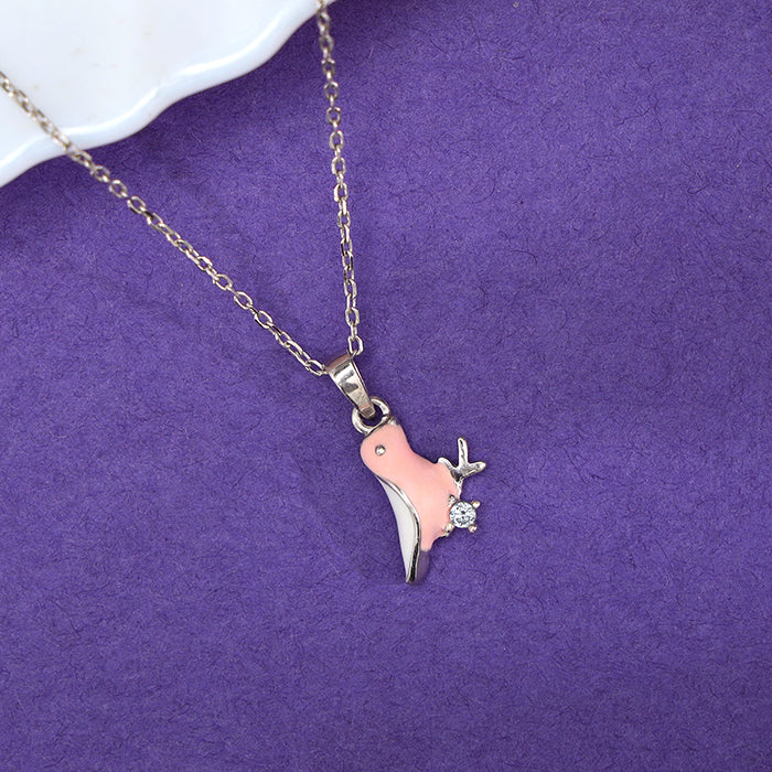 Silver Pink Bird Kids Pendant With Link Chain – A Delightful Flight of Imagination in Pure 925 Silver
