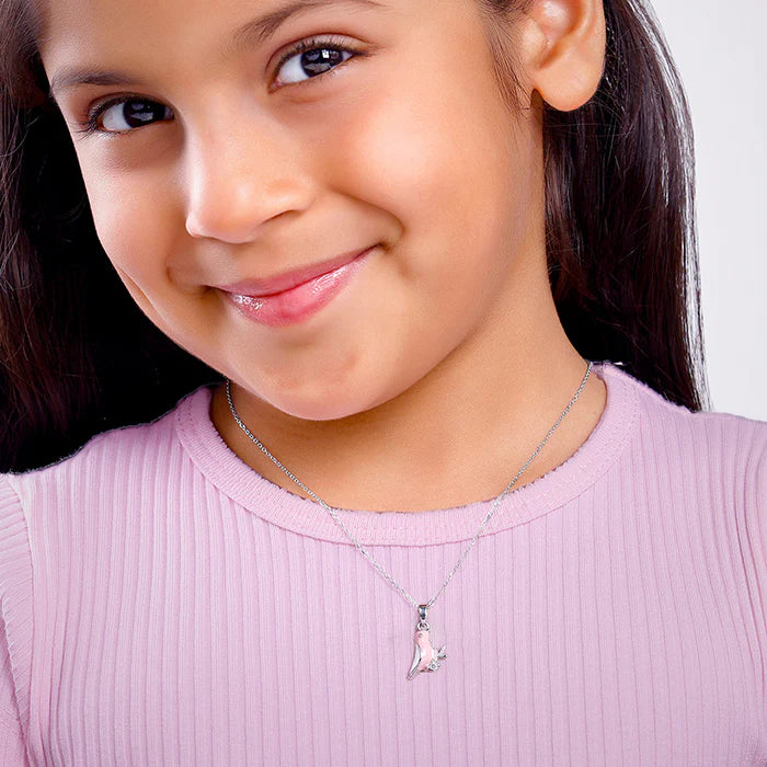 Silver Pink Bird Kids Pendant With Link Chain – A Delightful Flight of Imagination in Pure 925 Silver