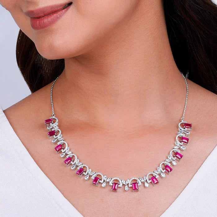 Silver Pink Blush Necklace – A Touch of Grace, A Splash of Tradition