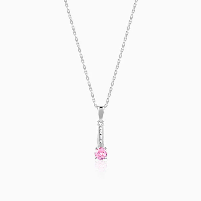 Silver Pink Glam Pendant With Link Chain – A Sparkle of Elegance in Pure 925 Silver