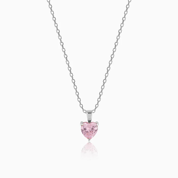 Silver Pink Heart Pendant with Link Chain – Made with Pure 925 Silver