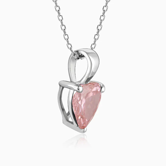 Silver Pink Heart Pendant with Link Chain – Made with Pure 925 Silver