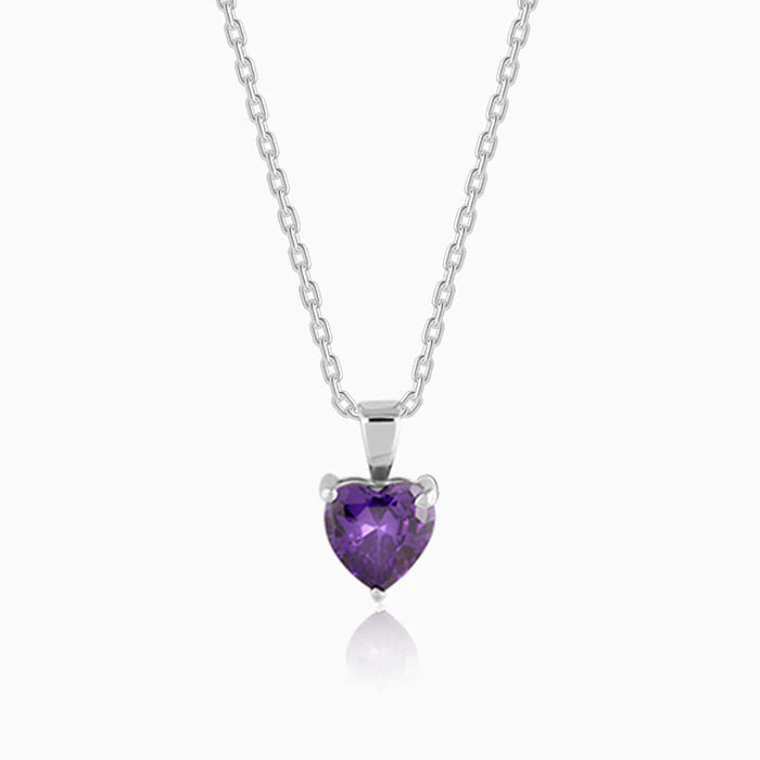 Silver Purple Heart Pendant with Link Chain – Made with Pure 925 Silver