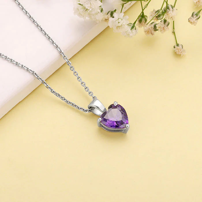 Silver Purple Heart Pendant with Link Chain – Made with Pure 925 Silver