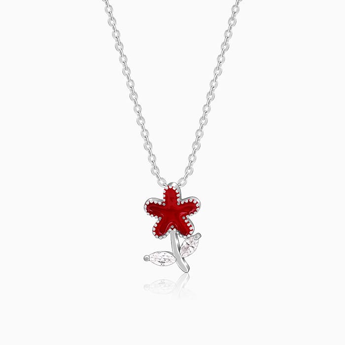 Silver Red Flower Kids Pendant – A Bloom of Joy in Pure 925 Silver