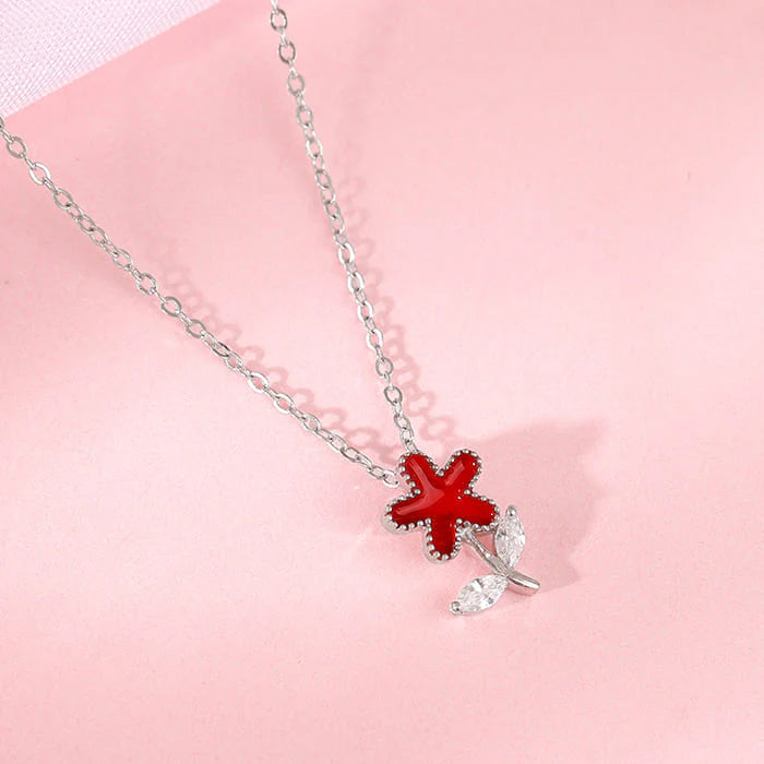 Silver Red Flower Kids Pendant – A Bloom of Joy in Pure 925 Silver