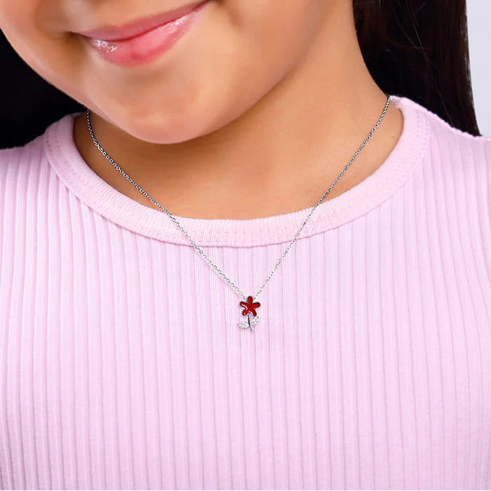 Silver Red Flower Kids Pendant – A Bloom of Joy in Pure 925 Silver