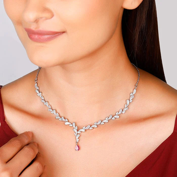 Silver Ruby Detail Necklace – Made with Pure 925 Silver