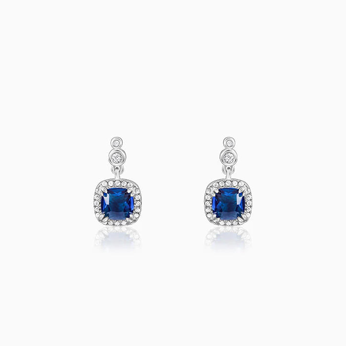 Silver Sapphire Blue Halo Earrings – A Celestial Glow in Pure 925 Silver