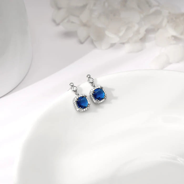 Silver Sapphire Blue Halo Earrings – A Celestial Glow in Pure 925 Silver
