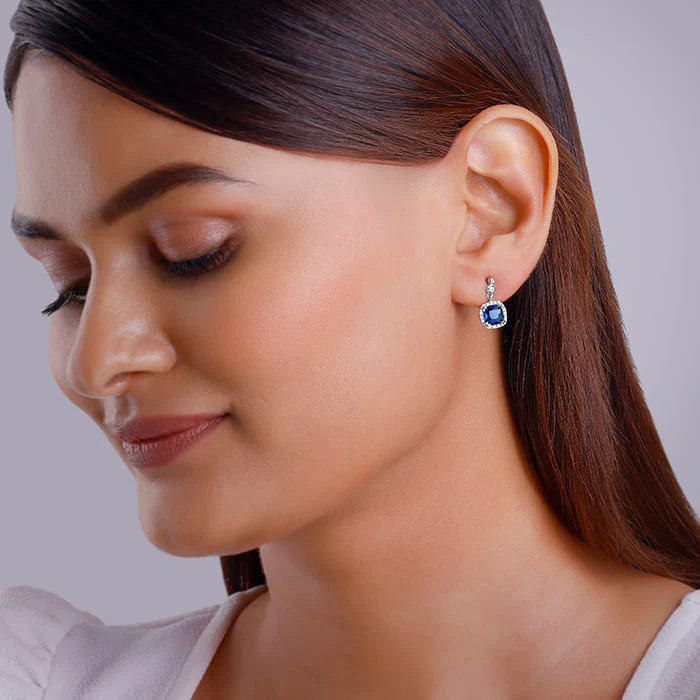 Silver Sapphire Blue Halo Earrings – A Celestial Glow in Pure 925 Silver
