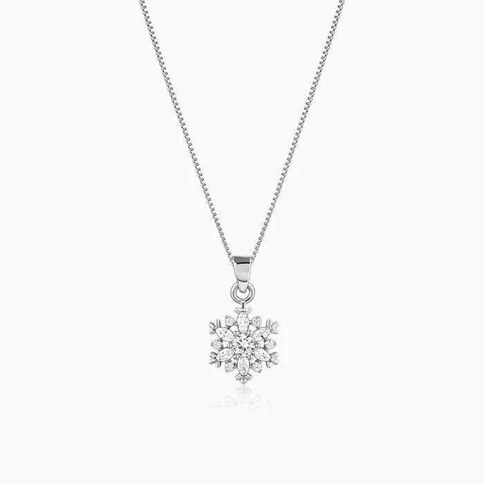 Silver Snowflake Pendant with Box Chain – Made with Pure 925 Silver
