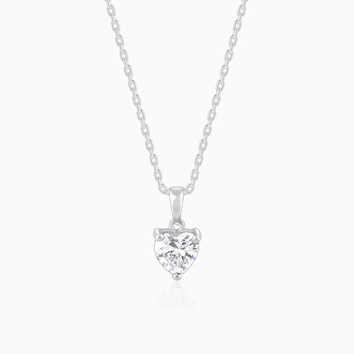Silver Solitaire Heart Pendant with Link Chain – Pure 925 Silver