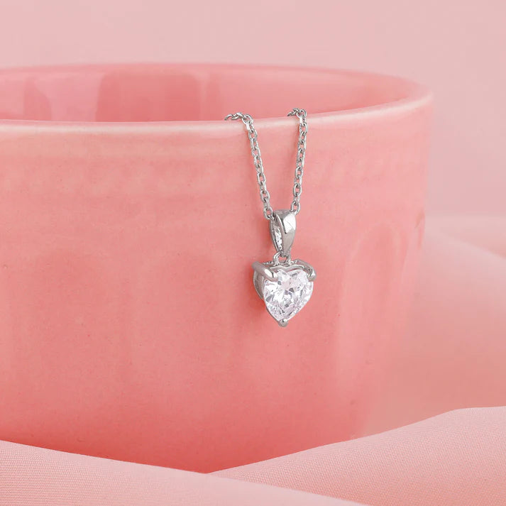 Silver Solitaire Heart Pendant with Link Chain – Pure 925 Silver