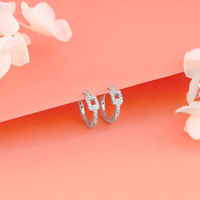 Silver Sparkling Loop Huggies Earrings – Everyday Glamour in Pure 925 Silver