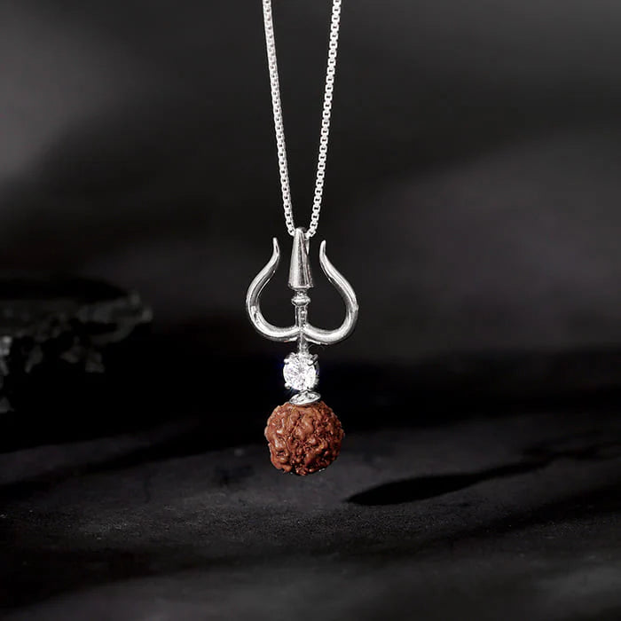Silver Trishul & Rudraksha Pendant – Strength & Spirituality in Pure 925 Silver