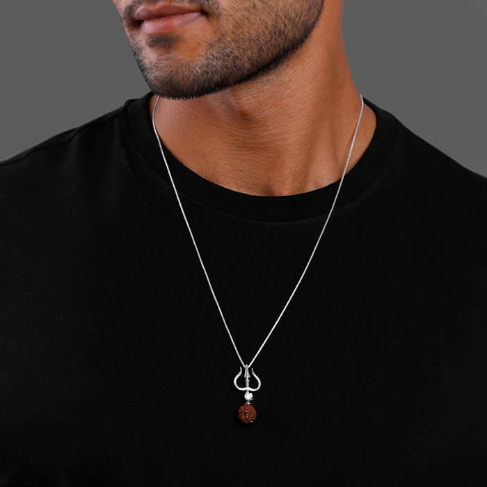 Silver Trishul & Rudraksha Pendant – Strength & Spirituality in Pure 925 Silver