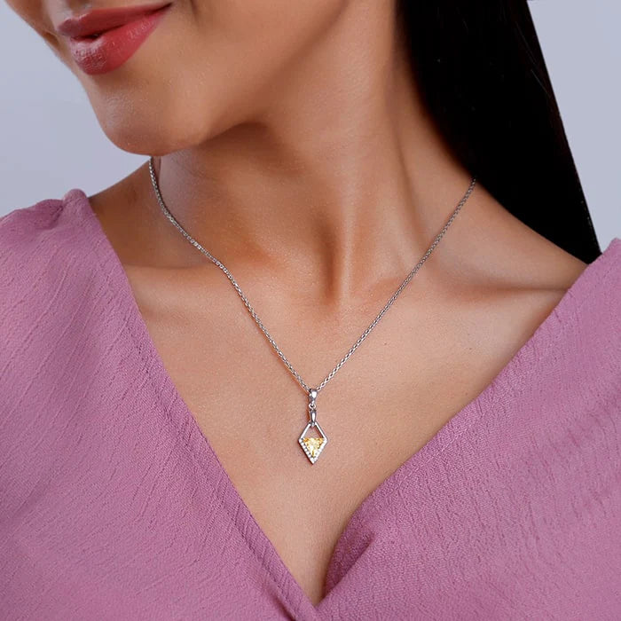 Silver Yellow Prism Pendant – Radiance Woven in Silver