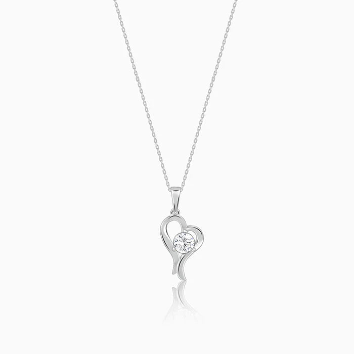 Silver Zircon Curl Heart Necklace with Link Chain – Made with Pure 925 Silver